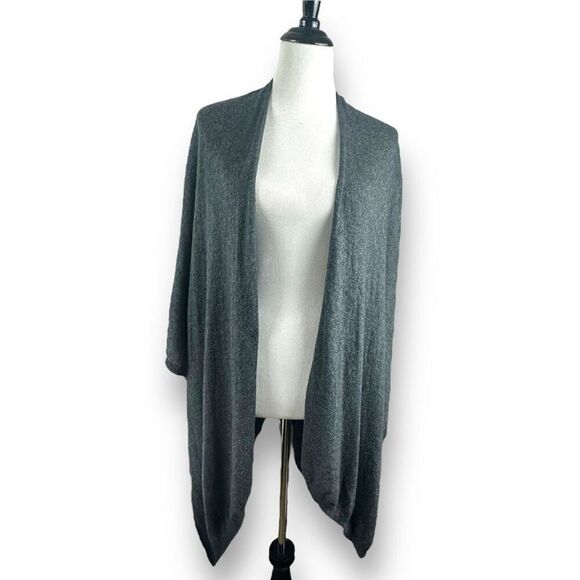 No Brand Sweaters - Women's Open Front Cashmere Shawl Cardigan Dark Gray Lagenlook Cozy Winter Layer